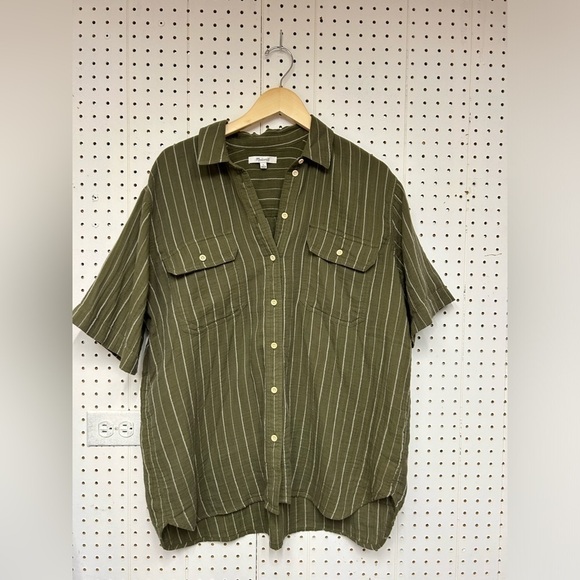Madewell Lightspun Short-Sleeve Flap-Pocket Shirt in Stripe - Picture 2 of 4